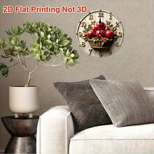 2D Flat, Room Decor, 1pc, A Painting Of Apples In A Basket On A White Background., 9.8-Inch, Non-Luminous, 2D Wooden Flat Silent Wall Clock, Wooden Quartz Design, Perfect For Spiritual Homes/ Holiday/ Living Room/ Coffee/ Bedroom/ Gifts Decor. - Wooden Wall Clock - View 5