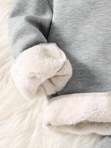 青少年男孩字母图案印花保暖连帽衫和运动裤套装 - 灰色 - 查看 4