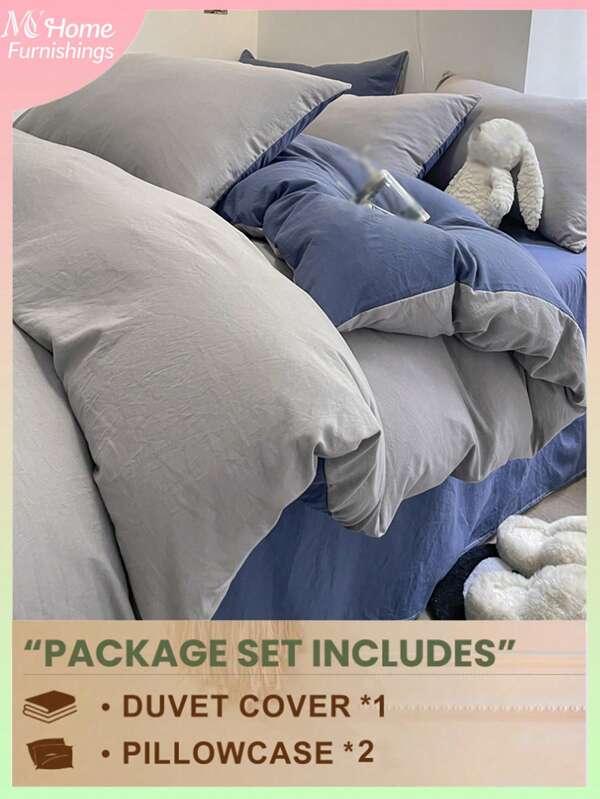 3 pièces Ensemble de literie pour dortoire d'étudiant gris clair et bleu, comprenant 1 housse de couette et 2 housses d'oreiller, super doux, lavable en machine, literie pour la rentrée scolaire