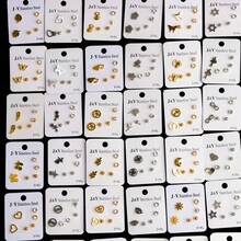 15 对/5 套简约蝴蝶和心形不锈钢耳钉，混合款式，适合派对、婚礼、日常佩戴、时尚珠宝礼物，随机发货 - 隨機5組不鏽鋼耳釘 - 查看 4