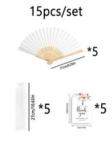 Bộ quạt tay xếp gọn thanh lịch 3-60 chiếc, kèm thiệp cảm ơn và túi quà, quạt tay tre cho cô dâu, thích hợp làm quà tặng cho phù dâu và trang trí đám cưới, hoàn hảo cho các bữa tiệc, sự kiện và phụ kiện mùa hè. - trắng - Xem 9