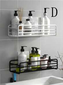 1pc Simple Black Hollow Wall Mounted Storage Shelf, Modern Iron Bathroom Storage Rack For Household