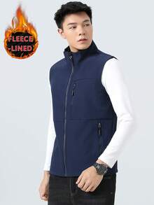 Gilet termico senza maniche da uomo, stile cardigan con collo alto, adatto per alpinismo, viaggi, sport casual, pesca in autunno/inverno - Blu reale - Visualizzare 12
