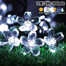 1 Pack Solar Garden String Lights,Outdoor Waterproof Fairy Lights 20/50/100 LED Solar Flower String Lights - 8 Lighting Modes Fancy Lights For Garden, Patio, Fence, Christmas Tree. Atmosphere Lights . For Outdoor Yard ,Patio ,Balcony ,Fence, Staircase, Lawn Decoration Christmas, Halloween, New Year And Holiday Decoration (Multicolor/Purple/Warm White/White)