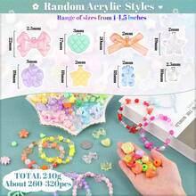 240 克/6 包，6 种颜色随机混合亚克力珠，适用于手链、项链、手机链、花朵、蝴蝶结、心形珠宝 DIY 配件 - 粉紅藍綠黃橘 - 查看 5