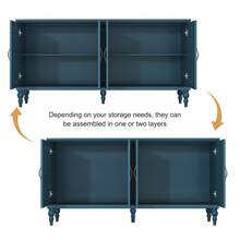 63'' Mid Century Vintage Sideboards Buffets Cabinet With 4 Doors Storage For Kitchen Dining Room, Blue - Blue - View 6