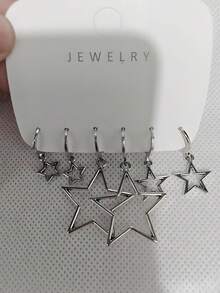 Juego de 3 piezas de abrazaderas de oreja con estrellas huecas de metal plateado. Con un diseño minimalista, con diferentes tamaños adecuados para varios estilos. Tiene un diseño exclusivo, es versátil para el uso diario y evita estilos que choquen. - Plateado - Ver 8