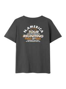 女士休闲宽松百搭舒适个性字母印花圆领 T 恤上衣 - 深灰 - 查看 5