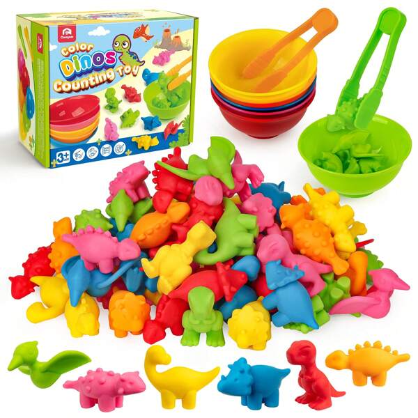 Counting Dinosaur Sorting Toy Set, Color Matching Classification Game, Montessori Fine Motor Skill Preschool Educational Montessori Learning Toys For 3 4 5 Years Old