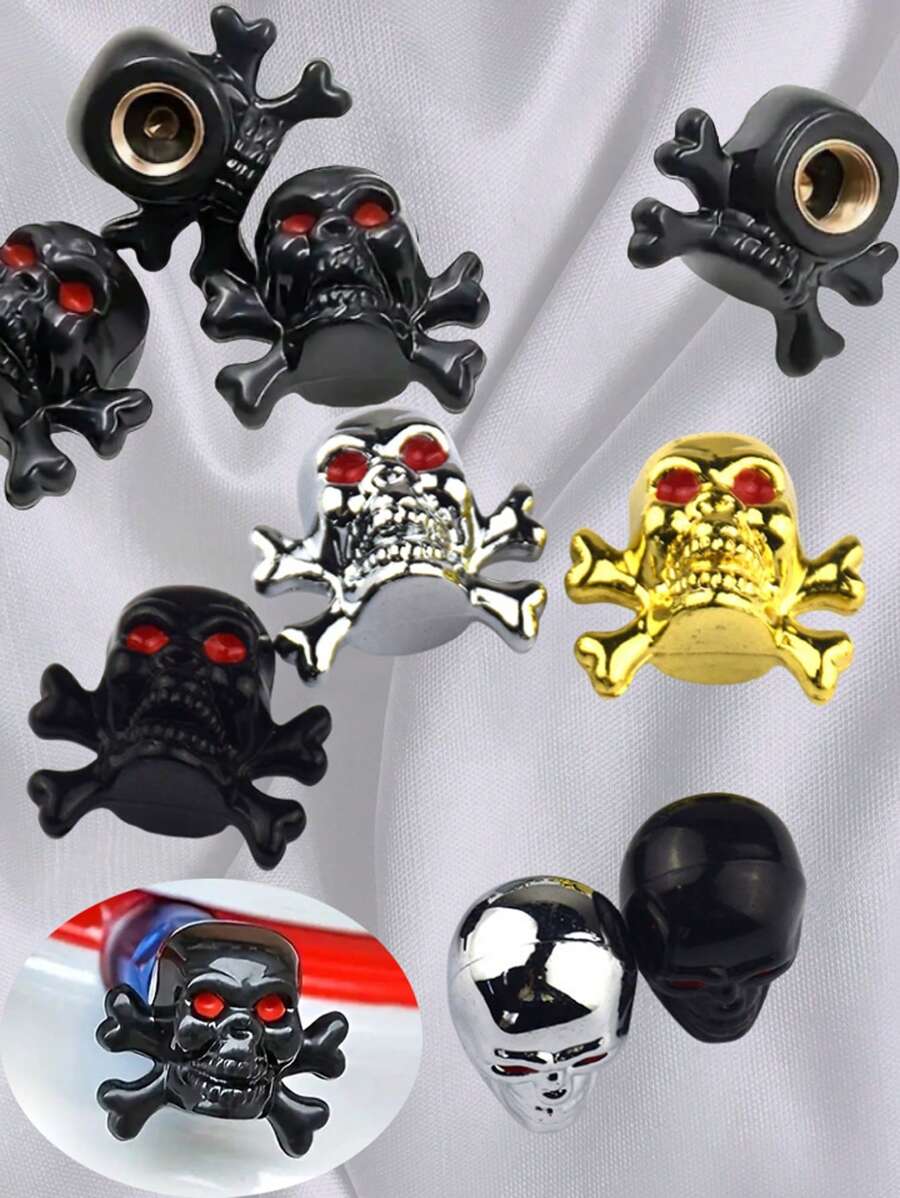 2 Capa de Válvula de Esqueleto - Combinação de Plástico+Metal Capa de Válvula de Pneu com Olhos Vermelhos e Design de Esqueleto, Adequada para Proteção de Pneus de Bicicleta, Motocicleta e Carro | Decoração de Esqueleto | Capa de Válvula, Decoração de Halloween