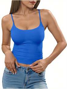 Tank Tops For Women, Camisole Tops Double Lined Sleeveless Going Out Summer Tops Basic Spaghetti Strap Cami Shirts,Local Delivery - 寶藍色 - 查看 7