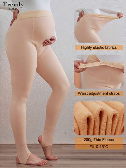 1 szt. 200 g legginsy dla kobiet w ciąży z podszewką z polaru, damskie elastyczne rajstopy termiczne w dużych rozmiarach, modne, seksowne i uniwersalne rajstopy bez stóp, spodnie ze strzemionami w jednolitym kolorze, odpowiednie do temperatur 0–15°C, idealne na zimę, Halloween, Boże Narodzenie, gołe nogi, codzienne noszenie