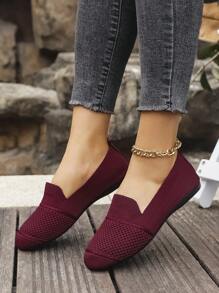 Women's Knitted Flat Mesh Sneakers, Round Toe Casual Slip-On Shoes, Comfortable Mother Shoes For Daily Walking