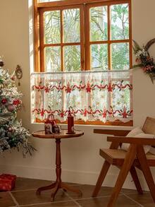 1pc Charming Christmas Candle Festival Embroidered Colorful Sheer Curtain With Rod Pocket Design For Easy Hanging, Perfect For Living Room & Bedroom Decor Curtains For Living Room Curtains For Bedroom, Festival Decoration, No Rod With Rod Pocket Design For Easy Hanging- Adjustable, Washable, Different Sizes Perfect For Bedroom, Canteen, Kitchen, Or Coffee Shop Decor, No Rod