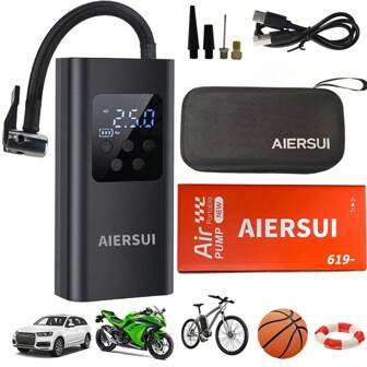 1PC Tire Inflator, Portable Air Compressor For Cars, Corded/Wireless Car Tire Pump, 7.4V/DC12V 150PSI Car Air Pump With Digital Pressure Gauge, Quick Inflation And Auto Shut-Off Function, Comes With LED Light, Suitable For Cars/Motorcycles/Bicycles/Basketballs, Car Accessories, Gifts. 2000mAh 7.4V/DC12V (Note: Wired Model Does Not Include Battery)