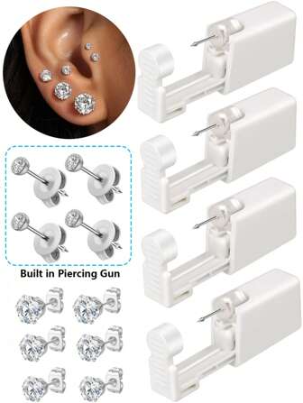 2PCS-10PCS Ear Piercing Kit Disposable Self Piercing Gun With 2mm Silver Earring Studs Home Use Ear Piercing Tool