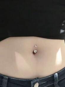 1 Piece Of Stainless Steel Navel Ring With Heart-Shaped Zirconia Inlay For Women. Sexy, Charming And Shiny Body Piercing Jewelry, Suitable For Parties And Daily Wear. - Silver - View 4
