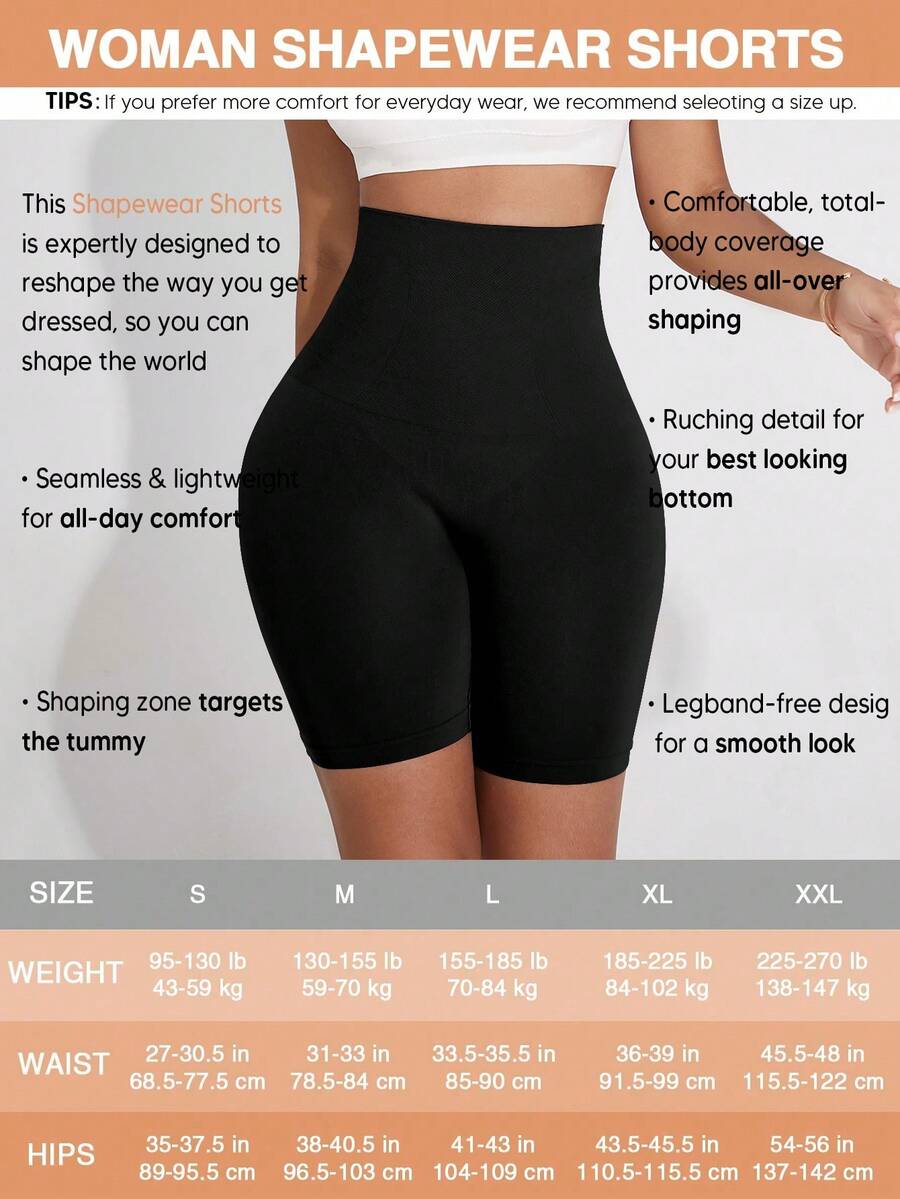 Suprenx 1Pc Women's High-Waist Tummy Control Shorts Mid-Thigh Butt Lift Shapewear For Base Layering Back To School - Black - View 1