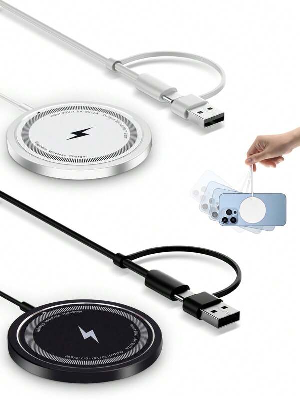 FCV 15W Magnetic Wireless Charger Compatible With IPhone 16 12 13 14 15 Pro Max Plus Mini USB Type C Fast Charging Phone PD Fast Charger Cable Accessoriesfor Pixel ,Galaxy And More