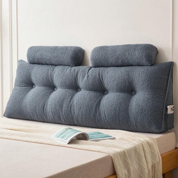 Headboard Wedge Pillow With Neck Roll Velvet Lareg Bolster Pillow Strong Back Support Triangular Full Bed Daybed Pillow With Removable Cover