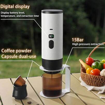 Portable 3-In-1 Wireless Coffee Machine USB-C, With Heating And Digital Battery Display, Suitable For Travel, Car, Office, Outdoor Camping
