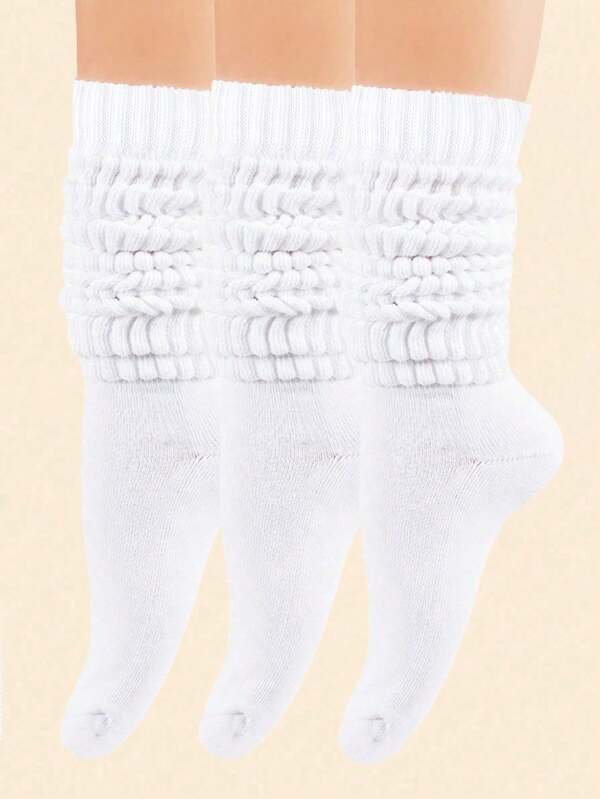 1/3 Pairs Women's White Slouch Knit Boot Socks – Solid-Color Compression Crew Socks, Soft Bubble Thigh-High Winter