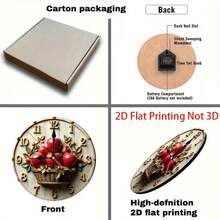 2D Flat, Room Decor, 1pc, A Painting Of Apples In A Basket On A White Background., 9.8-Inch, Non-Luminous, 2D Wooden Flat Silent Wall Clock, Wooden Quartz Design, Perfect For Spiritual Homes/ Holiday/ Living Room/ Coffee/ Bedroom/ Gifts Decor. - Wooden Wall Clock - View 9