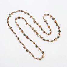 波西米亚海滩风格项链，彩色贝壳串珠长项链，女士款 - 綠咖混色 - 查看 5