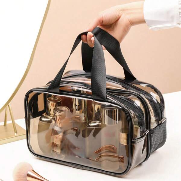 Transparente wasserdichte Make-up-Tasche mit Nass-Trocken-Trennung und doppelter Lage, großer Kapazität, tragbarer PVC-Mesh-Aufbewahrungstasche, Wäschetasche