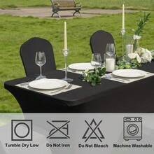 4/12pc Spandex Black Tablecloth, 6ft/8ft, Stretch Tablecloth, Fitted Tablecloth, Wrinkle Resistant Stretchable Rectangle Table Cover For Event, Wedding & Parties - 黑色 - 查看 2