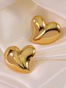 1 par de pendientes elegantes de acero inoxidable para mujer con diseño asimétrico de corazón con rhinestones, adecuados para uso diario y vacaciones