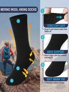 3/5 perechi de șosete termice pentru drumeții din lână merinos - șosete calde, groase, care absorb umezeala până la jumătatea gambei, unisex - esențiale pentru activități în aer liber