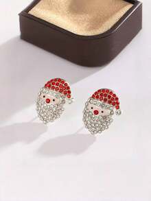 1 Pair Sparkling Santa Claus Earrings, Fully Rhinestoned + Red Rhinestone Hat Super Dazzling, Suitable For Christmas Party, Girlfriend Dates, Holiday Outfits, Also An Excellent Christmas Gift! Wear It And Instantly Become A Sweet Christmas Elf, A Fashionable Must-Have! - Multicolor - View 7