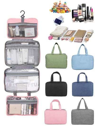 Large Capacity Hanging Hook Toiletry Bag Waterproof Folding Handbag Travel Makeup Organizer Cosmetic Bag Makeup Bag Toiletry Travel Bag Makeup Storage Bag For Women Makeup Cosmetic Razor Storage Bag Multi-Function Makeup Organizer For Beach Vacation Holiday Business School Supplies For Student Office Worker