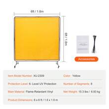 Welding Screen With Frame 6'x6' Welding Curtain Screen On 4 Wheels Yellow - Yellow - View 5