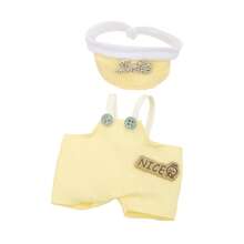 Latzhose, Hutset mit Wasserflasche Anhänger, Hund Anhänger, Schuhe (ohne Plüschpuppe, nur Kleidung und Accessoires)