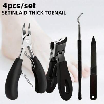 Set di strumenti per manicure in acciaio inossidabile resistente, kit per rimozione di unghie di mani e piedi con lame curve e ampia apertura, design anti-schizzi, include tronchesi per unghie, lima, smerigliatrice angolare, manico nero, adatto per anziani