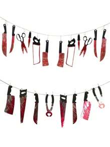 Decoración de Halloween: Cuchillo de PVC con sangre, sierra, accesorios de horror para hotel, KTV, casa embrujada, bar del terror - Incluye adorno de latte, bandera, guirnalda con sangre, decoración para fiesta de zombis y vampiros, suministros para Navidad