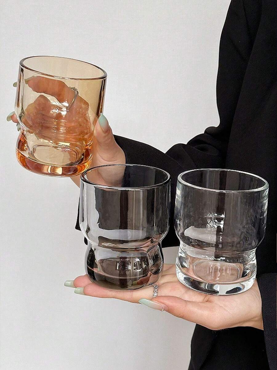 1pc Transparent Cup, New Glass Cup, Suitable For Use In Office, Bedroom, Living Room And Other Occasions, Only Using A Good Cup Can Have A Good Mood To Drink Water. Round Creative Cold Drink Cup, Minimalist INS Style Juice Cup. Suitable For Home And Cafe Use.
