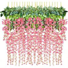 12 Pack 1 Piece 3.6 Feet Artificial Flowers Vines Artificial Fake Wisteria Vine Ratta Hanging Garland Silk Flowers String Home Party Wedding Decor (Pink)