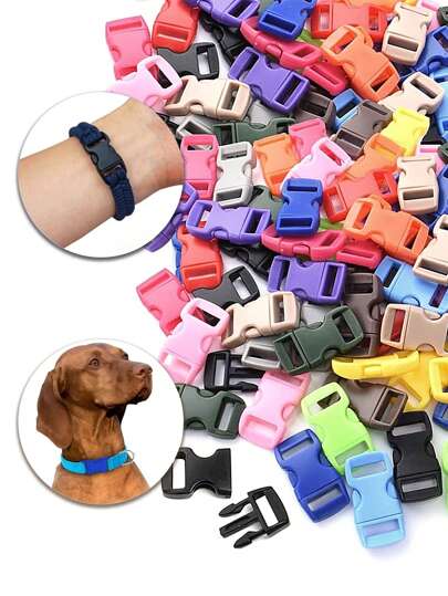50pcs Mixed Color 3/8" Curved Profile Side Release Buckles, Assorted Paracord For Bracelets And Pet Collars Sewing Accessories