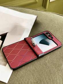 Fashion Wavy Pattern Finger Ring Buckle Phone Case Compatible With Samsung Galaxy Z Flip 6 7 5 4 3 Z Stand Holder Shockproof Cover Waterproof Anti-Fall Scratch Resistant - Red - View 3