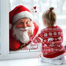 19.99*30.0cm Double-Sided Visual Pattern Glass Window Sticker, Home Window Christmas Decoration Sticker, DJ7560-NL Simulated Santa Claus Room Decor Home Decor Wall Decor Wall Stickers Stickers Living Room Decor Personalised Stickers