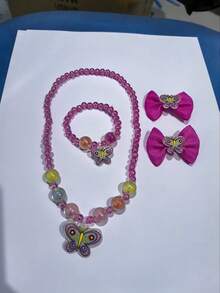 Conjunto colar, pulseira, grampo de cabelo, conjunto colar de pérolas - Multicolorido - Visão 4