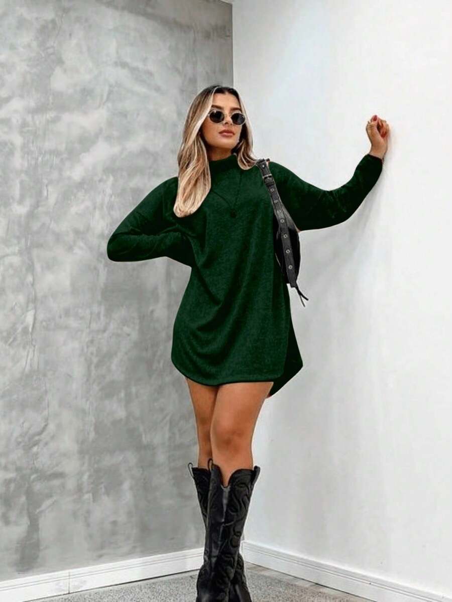 Women's Long Sleeve Lace Dress For Summer - 墨綠色 - 查看 1