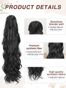 nimoki Estensioni per coda di cavallo, Coda di cavallo lunga e ondulata da 30 pollici con fermaglio, Estensioni per capelli sintetici ricci e voluminosi per l'uso quotidiano delle donne, con aspetto naturale