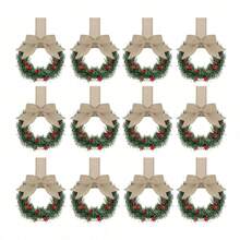 Small Christmas Wreaths,Christmas Kitchen Cabinet Wreaths Wirh Red Berries, Mini Christmas Wreaths For Centerpiece Front Door Decor,Christmas Decorations,Living Room Decorations,Office Decorations - 彩色 - 查看 11
