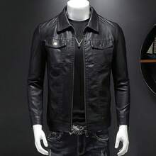 Mens Leather Jacket Motorcycle Black Biker Jackets Vintage Faux Leather Outwear Casual Lightweighthalloween - 黑色 - 查看 3