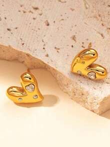 1 par de pendientes elegantes de acero inoxidable para mujer con diseño asimétrico de corazón con rhinestones, adecuados para uso diario y vacaciones