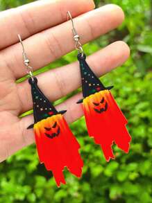 1 Pair Halloween Ghost & Wizard Hat Acrylic Pendant Earrings, Double-Sided Print, Spooky Festival Decor Earrings